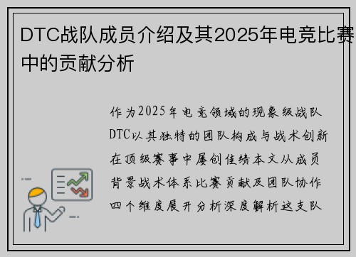 DTC战队成员介绍及其2025年电竞比赛中的贡献分析